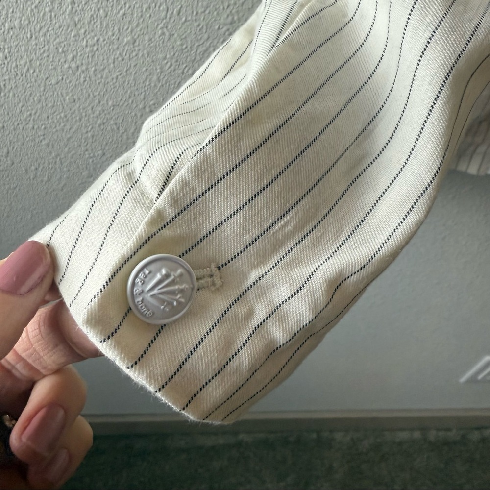Rag & Bone Blazer Ivory Navy Pinstriped Linen Cotton Blend Business Casual Sz 6 - Picture 12 of 16